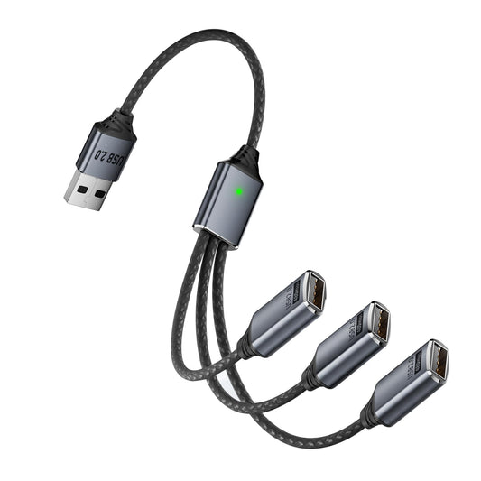 TFAK 0.8Ft USB2.0 Adapter, USB Splitter Y, USB1 in to 3 Out Extender Cable,for Car/Mac/Xbox/Laptop/Tablet/Smartphone Data Transmission?Black