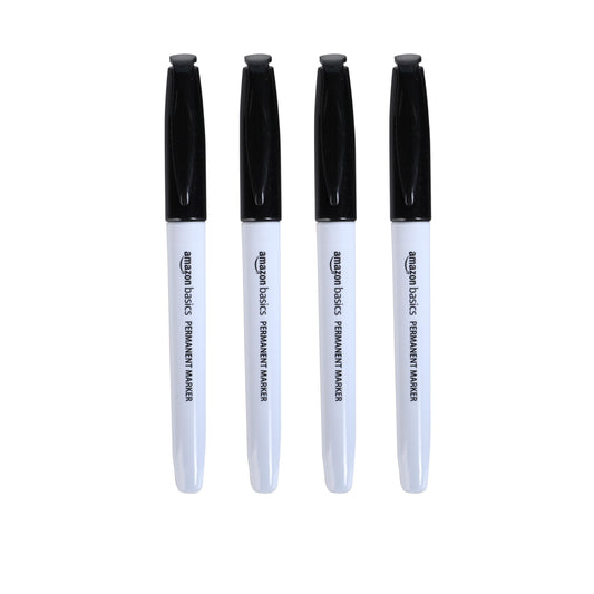 Amazon Basics Fine Tip Point Permanent Markers for Office, School, and Home Use, Black, 4 Pack