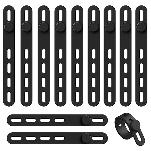 12-Pack Reusable Silicone Cable Ties - Adjustable Lock Buckle Cord Organizer Wraps for Travel, Home, and Office Wire Management
