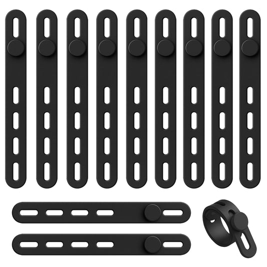 12-Pack Reusable Silicone Cable Ties - Adjustable Lock Buckle Cord Organizer Wraps for Travel, Home, and Office Wire Management