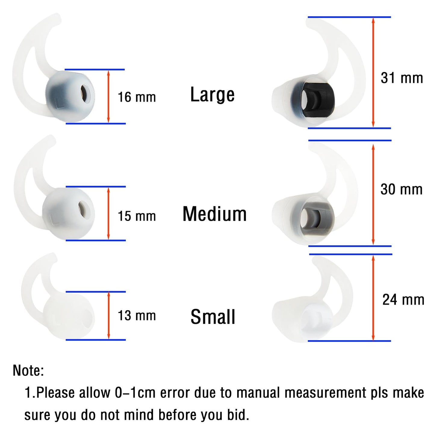 WKYMY Silicone Earbud Replacement Tips Earbud Covers Compatible with Bose SoundSport Freestyle IE2 IE3 Headphone Ear Tips Rubber Tips 3 Pairs S M L