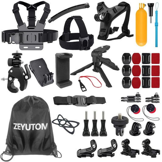 40-in-1 Action Camera Accessories Kit for Gopro Hero 13 12 11 10 9, Chest Head Chin Strap Mount for DJI OSMO Action 6 5 PRO 4 3 2, Tripod Adapter