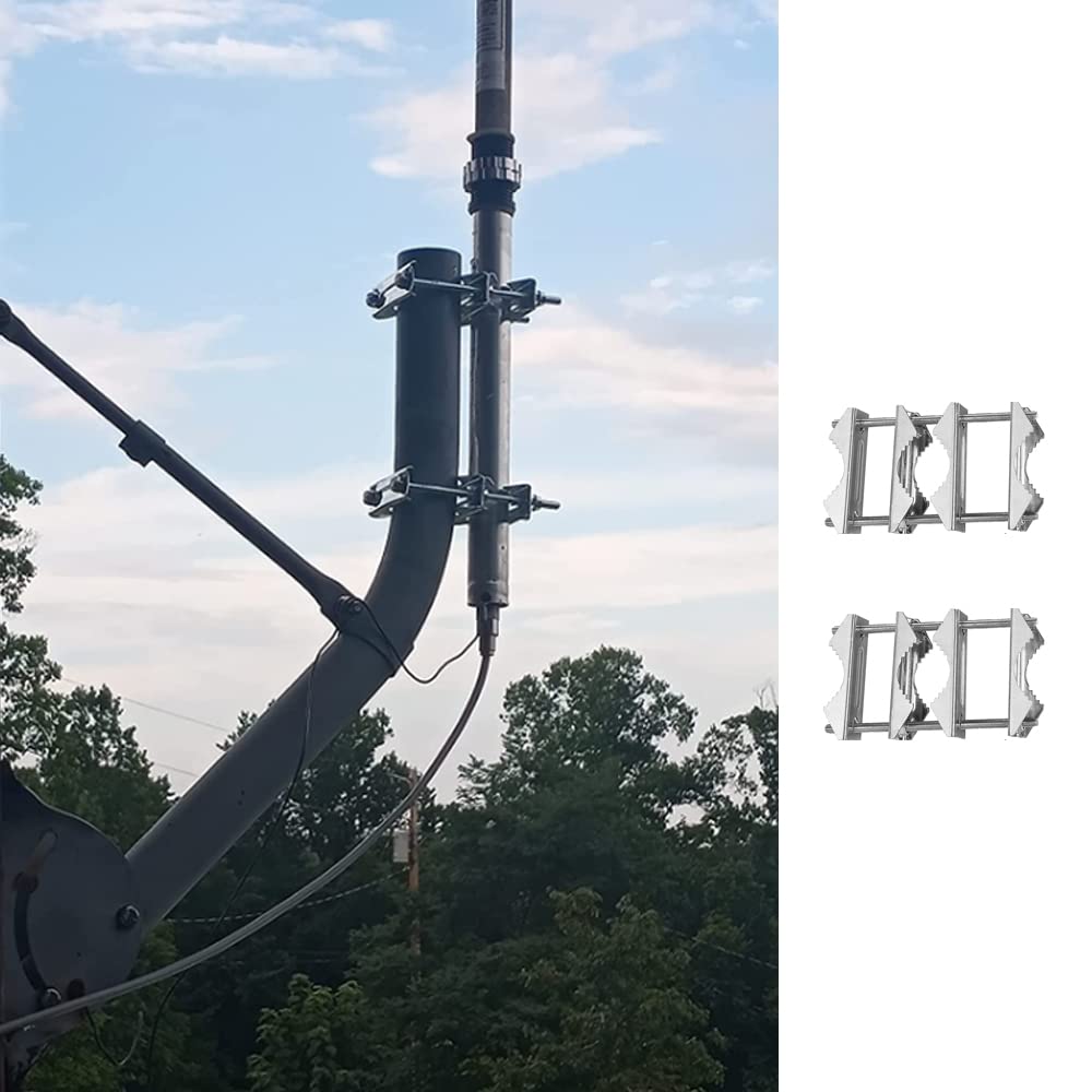 2 PCS Double Antenna Mast Clamp V Jaw Block with Bolts Mast to Mast Clamp,Patio Umbrella Holder Heavy Duty Pole to Pole Mounting Bracket for WiFi