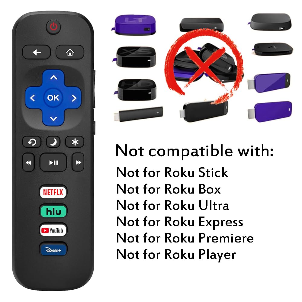 2 Pack Replacement Remote Compatible for Roku TV, Universal Remote Control Fit for TCL/Hisense/Insignia/JVC/Onn/Philips/RCA/Sharp/Sanyo/Hitachi/LG/Magnavox RokuSmart TVs (Not for RokuStick or Box)