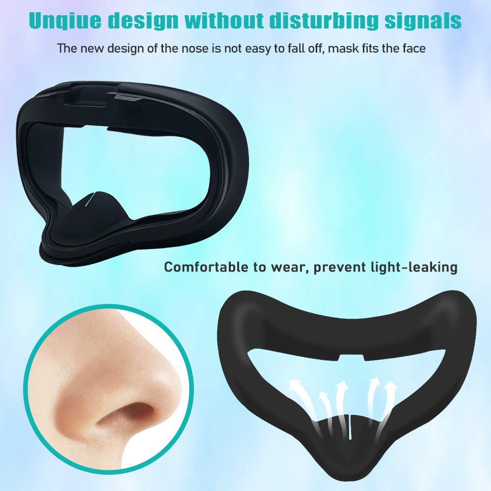 Oculus Quest 2 Face Silicone Cover, VR Face Cushion Mask with Lens Protect Pad Accessories Sweat Proof Lightproof Dust-Proof Anti Scratch (Black)