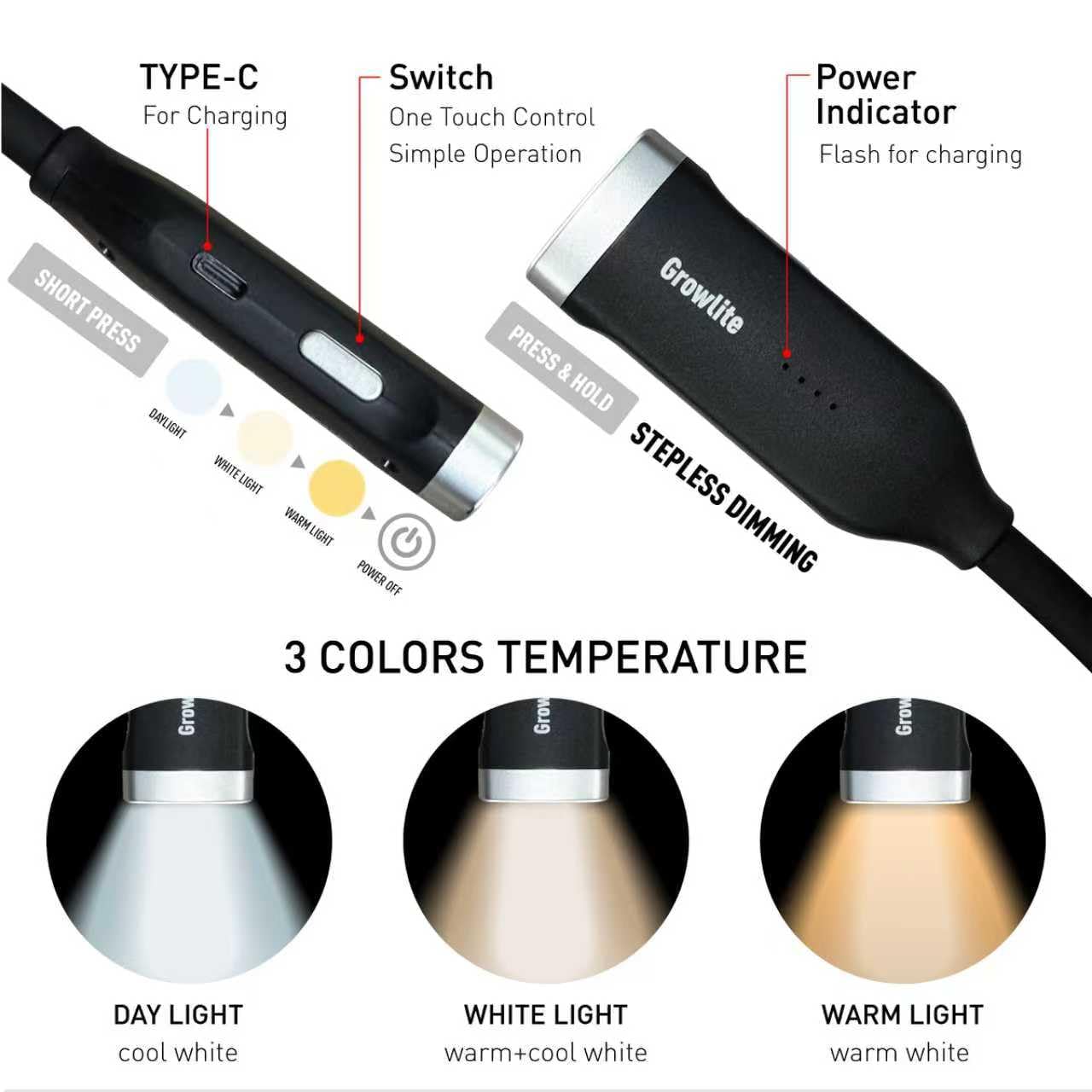 Neck Reading Light, 3 Color & Brightness Adjustable Book Light for Reading in Bed, Hands-Free, Lightweight, USB C Rechargeable, Eye-Caring, Perfect