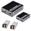 A Pair of Fiber Transceiver, 1.25G/s Bidi Gigabit Multi-Mode SFP Ethernet Media Converter with 2PCS LC Dual Module Included, 10/100/1000Base-Tx