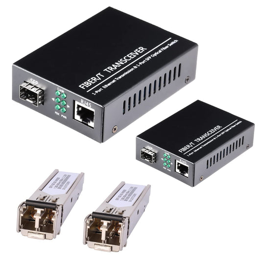 A Pair of Fiber Transceiver, 1.25G/s Bidi Gigabit Multi-Mode SFP Ethernet Media Converter with 2PCS LC Dual Module Included, 10/100/1000Base-Tx