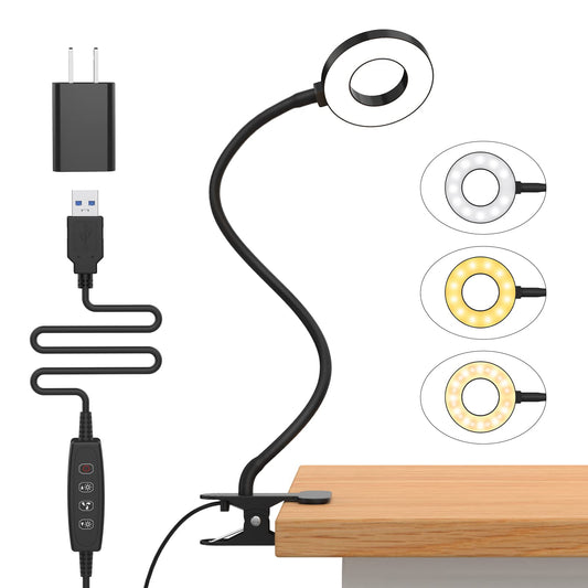 iZELL Desk Lamp, [3 Color Modes & 10 Brightness] LED Reading Light with Clamp, Silicone Flexible Arm Book Light for Kids Reading Book in Bed at Night