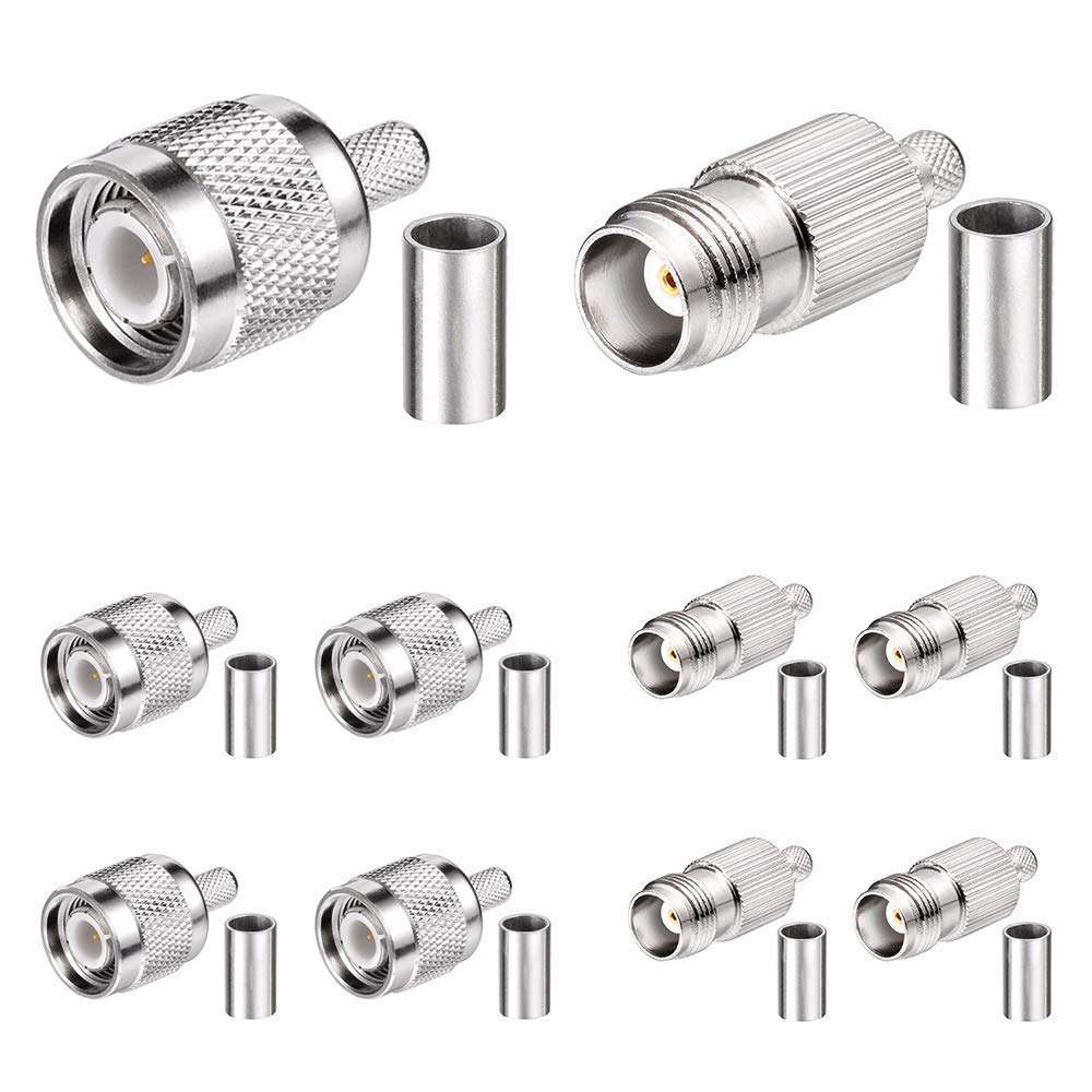 Superbat TNC Crimp Connectors Kit TNC Male + TNC Female Crimp Solder Connector Kit for RG58 RG303 RG141 RG142 RG400 LMR195 Low Loss Coax Cable(10 Pack