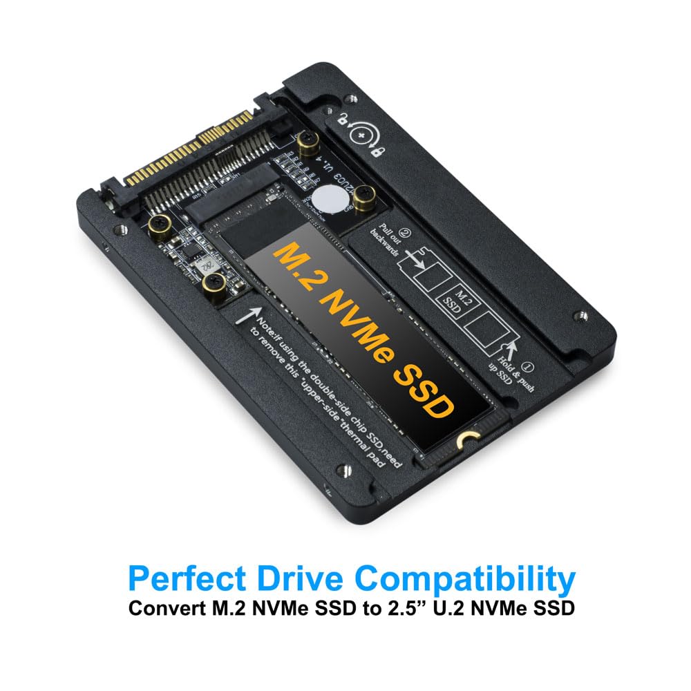 Kingwin M.2 to U.2 NVMe SSD Converter Enclosure - PCIe NVMe Adapter for M-Key M.2 SSD to 2.5" U.2 (SFF-8639) Interface - High-Speed PCIe 3.0/4.0