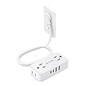 TROND Flat Plug Power Strip 5FT, Small Flat Extension Cord with Multiple Outlets, 4 AC and 4 USB Ports (2 USB C), Wall Mount 900J Surge Protector