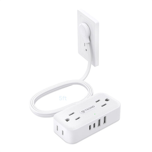 TROND Flat Plug Power Strip 5FT, Small Flat Extension Cord with Multiple Outlets, 4 AC and 4 USB Ports (2 USB C), Wall Mount 900J Surge Protector