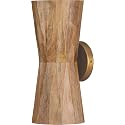 Capital Lighting 651021LW Nadeau Modern Artisan Art-Inspired Handcrafted Mango Wood Hourglass Wall Sconce, 2-Light 120 Total Watts, 15" H x 7" W