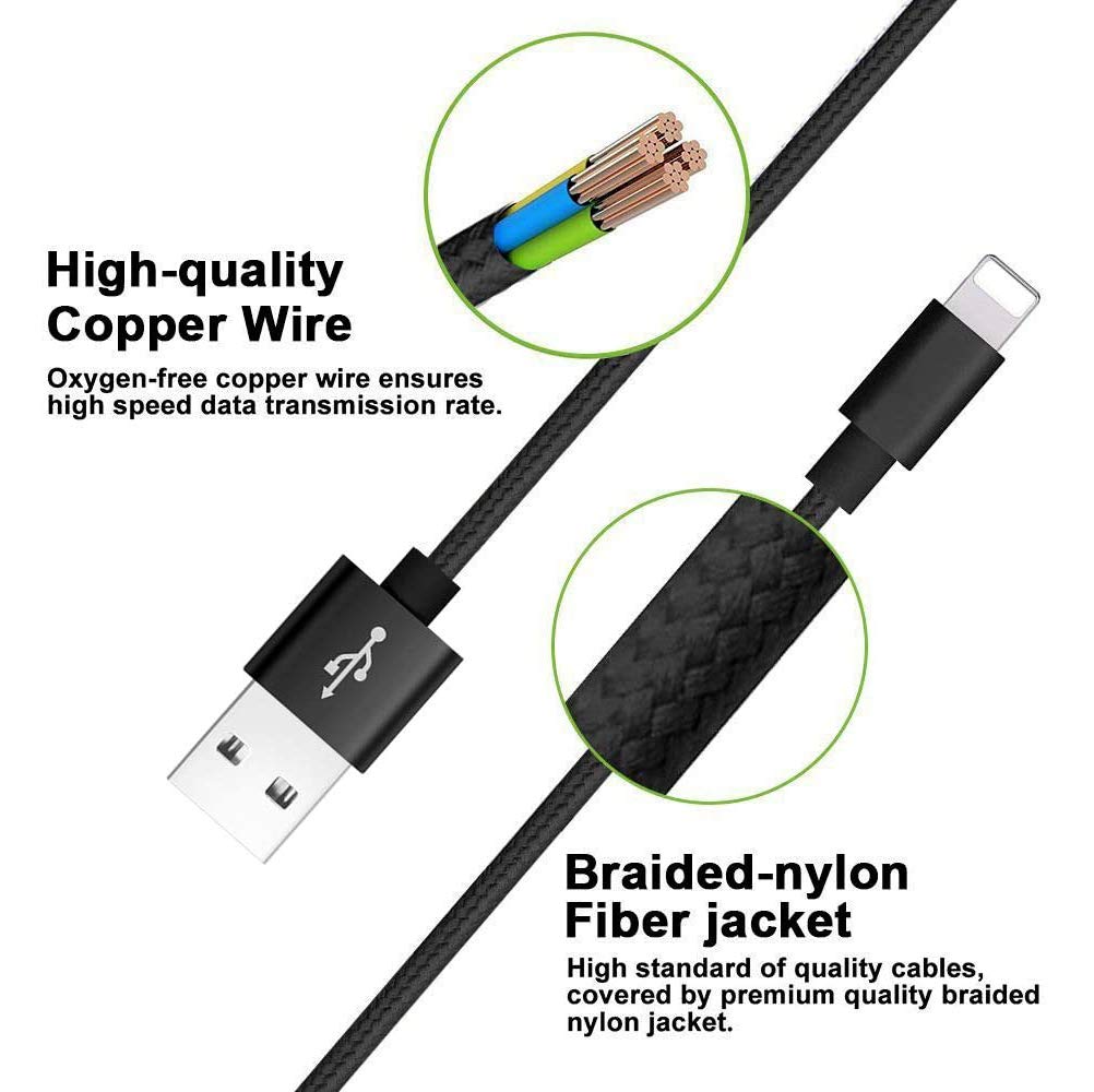 RoFI Compatible Phone Cable, [2Pack] 4FT Nylon Braided Fast Charging USB Cord Replcement for Phone X 8 8 Plus 7 7 Plus 6s 6s Plus 6 6 Plus 5 5S 5C SE…
