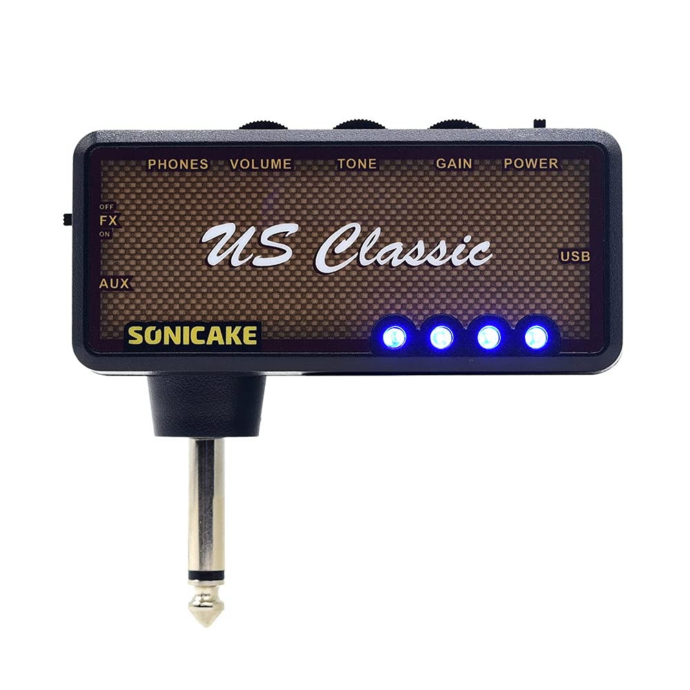SONICAKE Guitar Headphone Amp Mini Guitar Headphone Amplifier US Classic Rechargeable Plug-in Pocket Overdrive Reverb Effects for Home Silent Practice