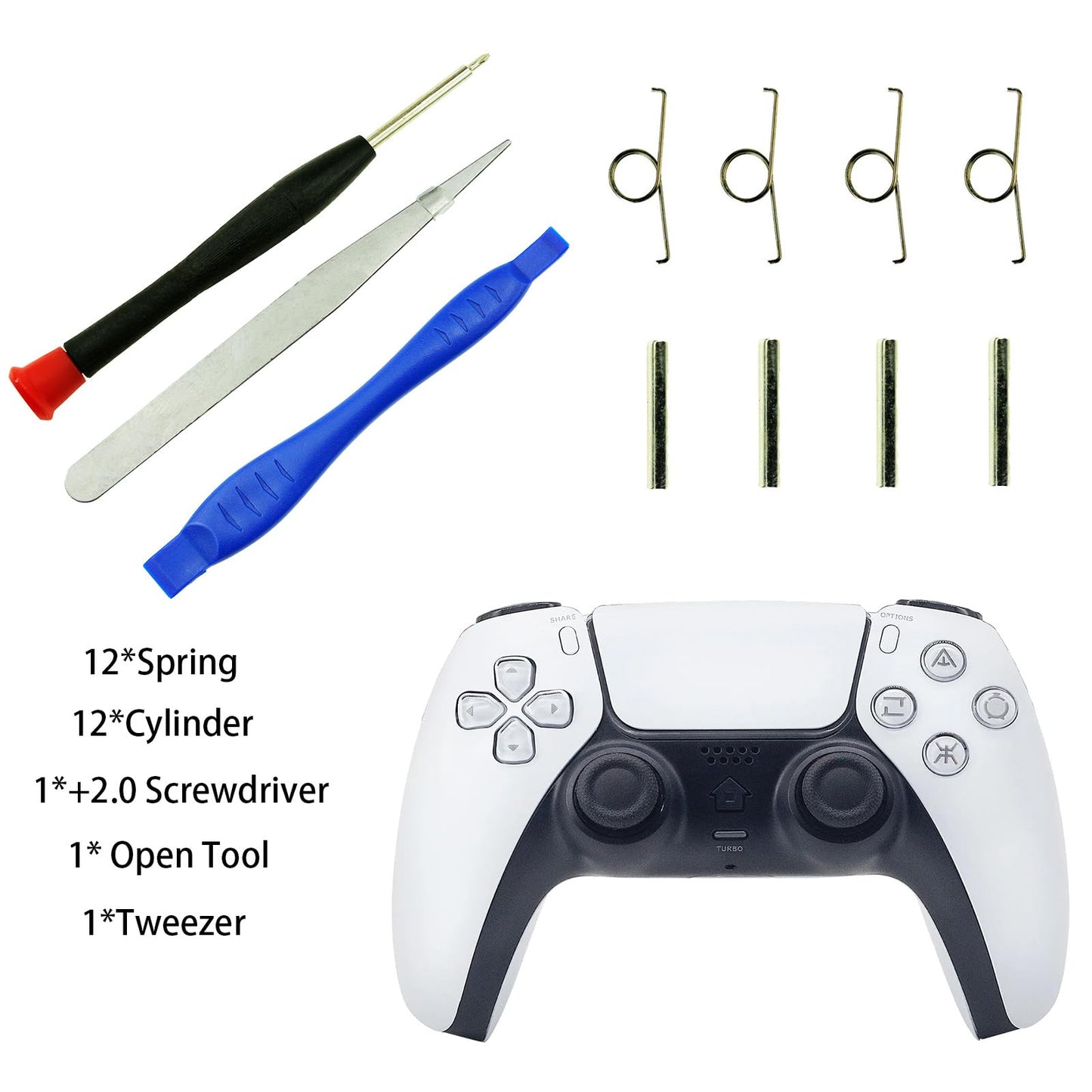 CTHTBZ 24Pcs L2 R2 Trigger Button Spring Metal Buckle Cylinders Replacement for PS5 Controller Repair Parts, With Screwdriver, Open Tool, Tweezer