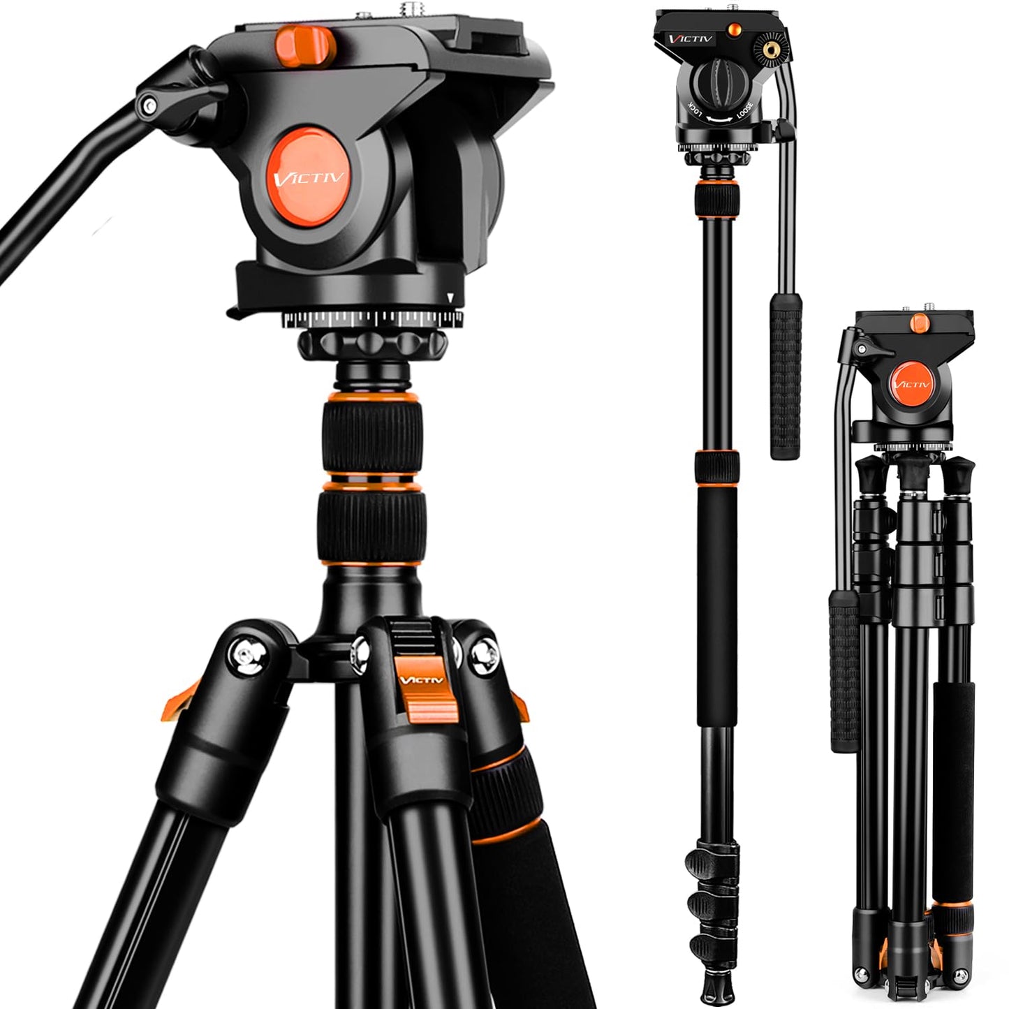 Camera Tripod Stand, 72" Video Tripod with Fluid Head, Heavy Duty Alunimum Professional, 1/4" & 3/8" Screw QR Plate Compatible with Canon Nikon Sony