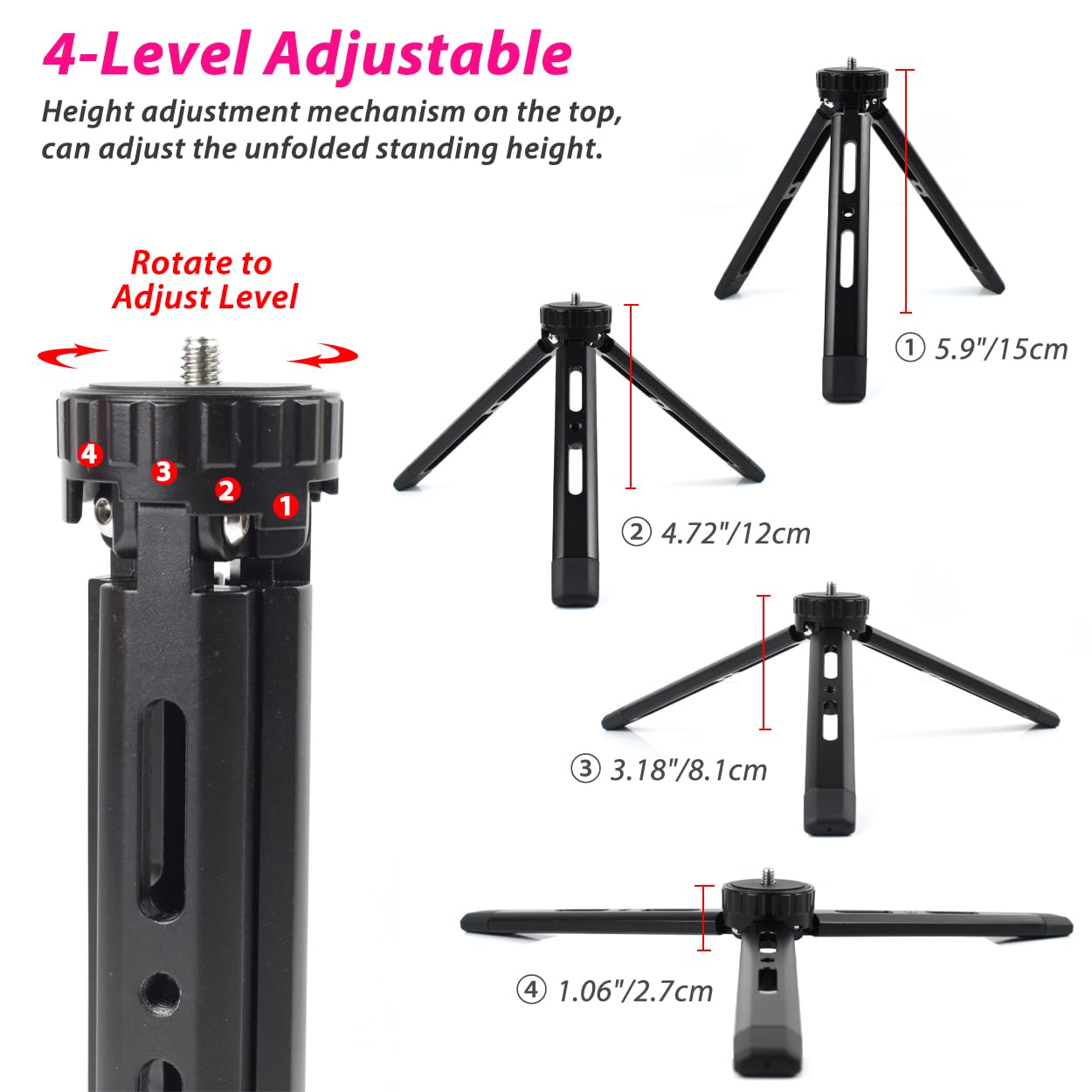 Akeipho Adjustable Aluminum Mini Tripod - Desktop Tabletop Stand for DSLR Cameras, Zhiyun Weebill/Smooth/Crane, DJI Ronin S/SC/RSC/RS, Osmo Mobile
