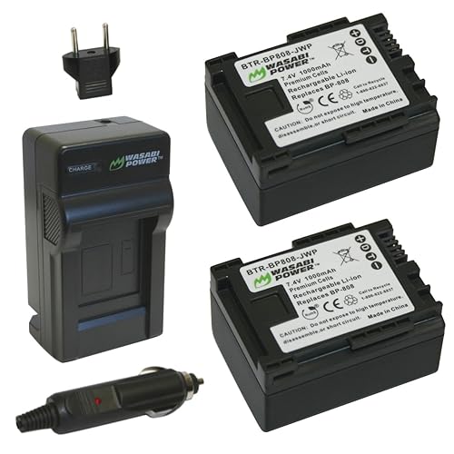 Wasabi Power BP-807, BP-808, BP-809 Battery (2-Pack) and Charger for Canon FS21, FS22, FS31, FS40, FS200, FS300, FS400, VIXIA HF G10, HF G20, HF M30
