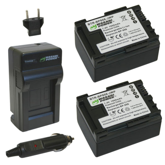 Wasabi Power BP-807, BP-808, BP-809 Battery (2-Pack) and Charger for Canon FS21, FS22, FS31, FS40, FS200, FS300, FS400, VIXIA HF G10, HF G20, HF M30