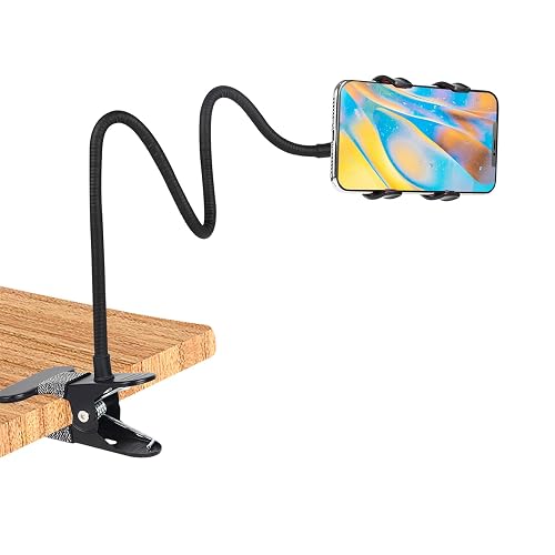 Kdyxvhy Gooseneck Phone Holder for Bed,Clip On Phone Holder for Desk,Lazy Bracket 360 Flexible Long Arm Cell Phone Stand with Clamp for iPhone 17 Pro