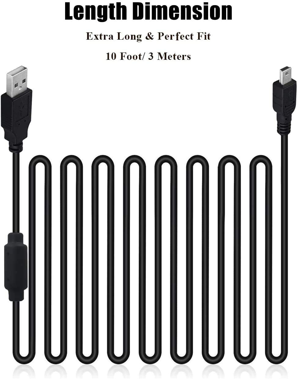 Drimoor 2 Pack 10ft PS3 Controller Charger Cable - Fast Mini USB Data Charging Cord for PS Move PlayStation 3 Wireless Controller, TI84 Plus CE