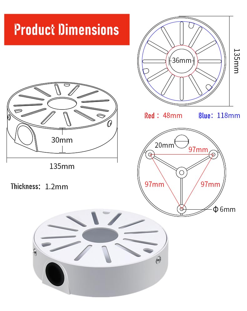 GledeYeTec Aluminum Alloy CCTV Camera Junction Box, Universal Dome Camera Mounting Adapter Compatible with Duahua IP Camera Arlo Solar Panel