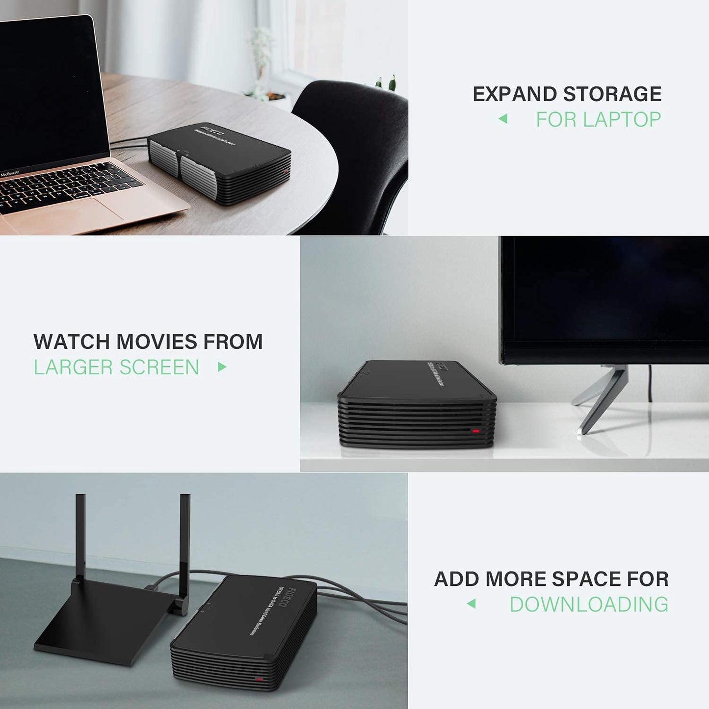 FIDECO 3.5" Hard Drive Enclosure, USB 3.0 to SATA Aluminium External Hard HDD Case with Built-in Cooling Fan Support UASP and 10TB Drives for 3.5/2.5