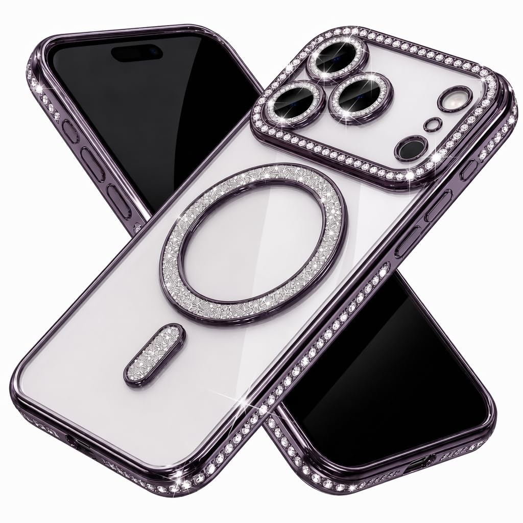 Doulings Magnetic Glitter Diamond for iPhone 13 Pro Max Case[Compatible with MagSafe]Sparkle Rhinestone Camera Lens Protector Plated,Crtstal Clear