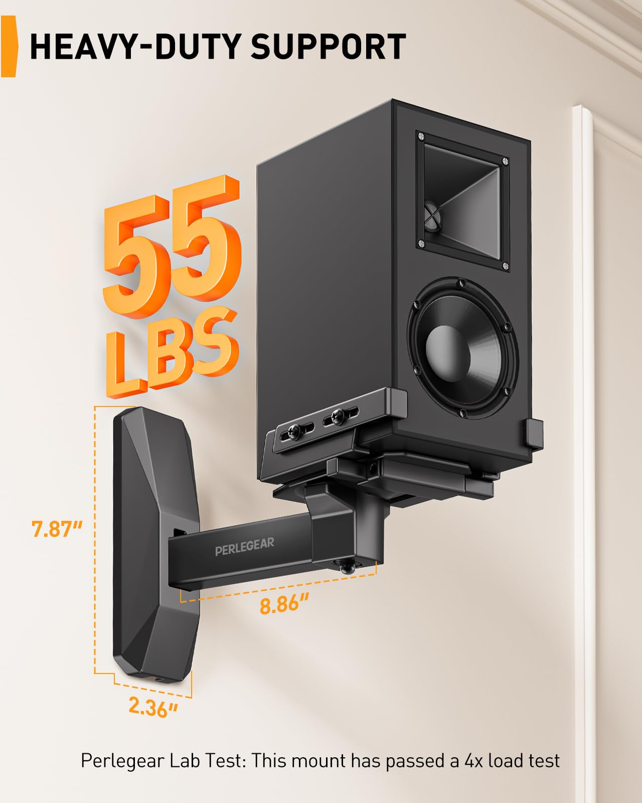 Perlegear Speaker Wall Mounts, Bookshelf Speaker Mounting Brackets with Dual Side Stable Clamp Design, Wide Tilt & Swivel Shelf for Large Surrounding