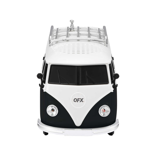 QFX Bluetooth 1961 Retro Mini Bus Speaker, 2-Inch Speaker, Hands-Free Link, Built-in Microphone, FM Radio, and LED Party Lights, Blue - BT-1961-BLK