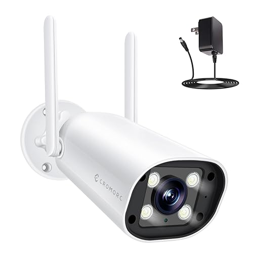 Cromorc Wireless Security 5MP Camera Two Way Audio Floodlight Siren Alarm Color Night Vision Outdoor Indoor Weatherproof with 1A Power Adapter