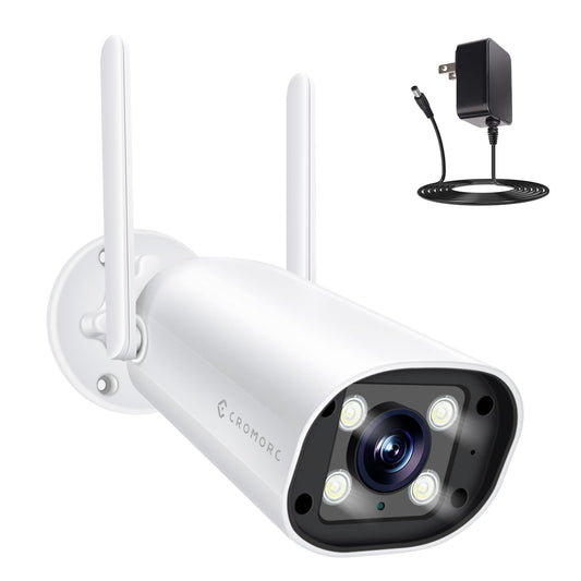 Cromorc Wireless Security 5MP Camera Two Way Audio Floodlight Siren Alarm Color Night Vision Outdoor Indoor Weatherproof with 1A Power Adapter