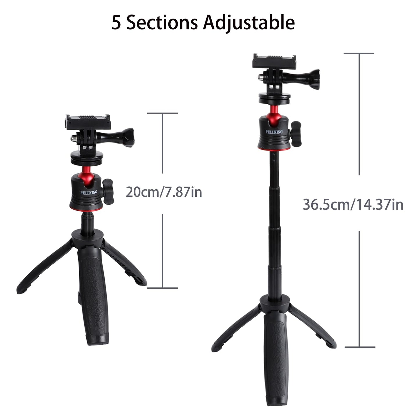 Pellking Magnetic Mount with 2 in 1 Selfie Stick for DJI Osmo Action 5 Pro,Ball Head 360 Rotation Tripod Selfie Stick 2 in 1 with Quick Release