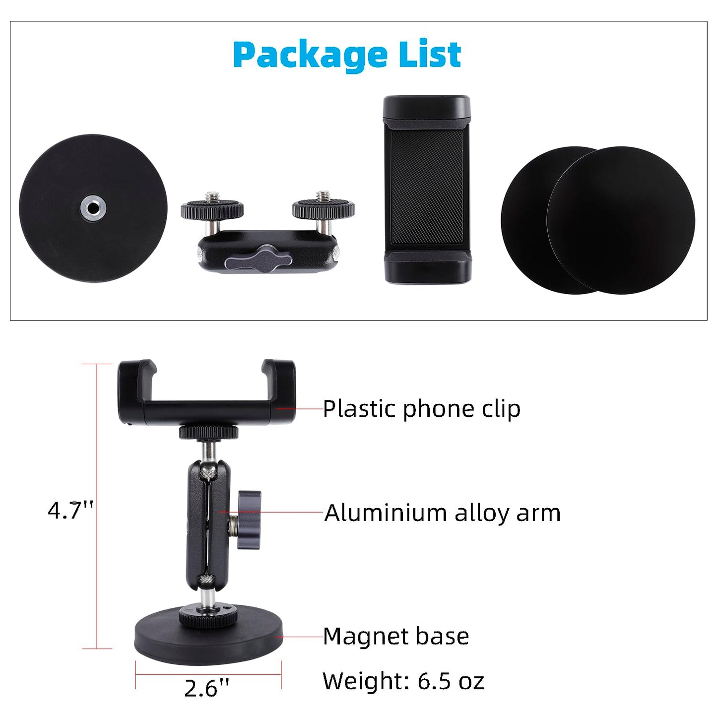 Gym Magnetic Phone Holder Mount with 360° Adjustable Dual Ballhead Magic Arm, Magnet Base Phone Mount for Gym Equipment, Refrigerator, or Any Ferrous