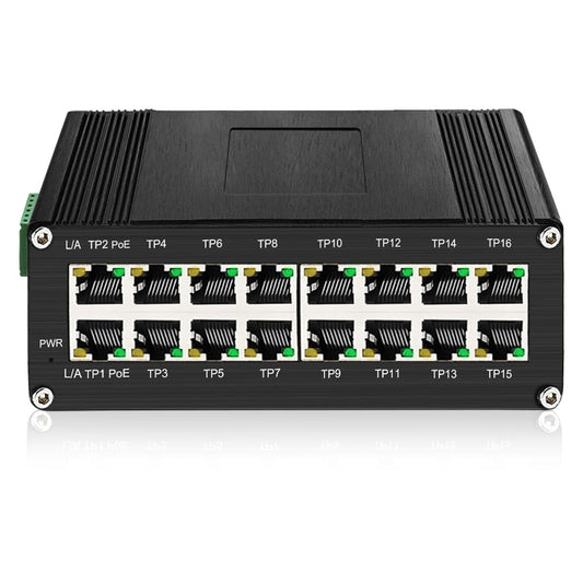 16-Port PoE Ethernet Switch 10/100/1000Mbps, Full Gigabit Port Support IEEE802.3at PoE(30W per Port),48-57VDC Power Input, DIN-Rail Mount