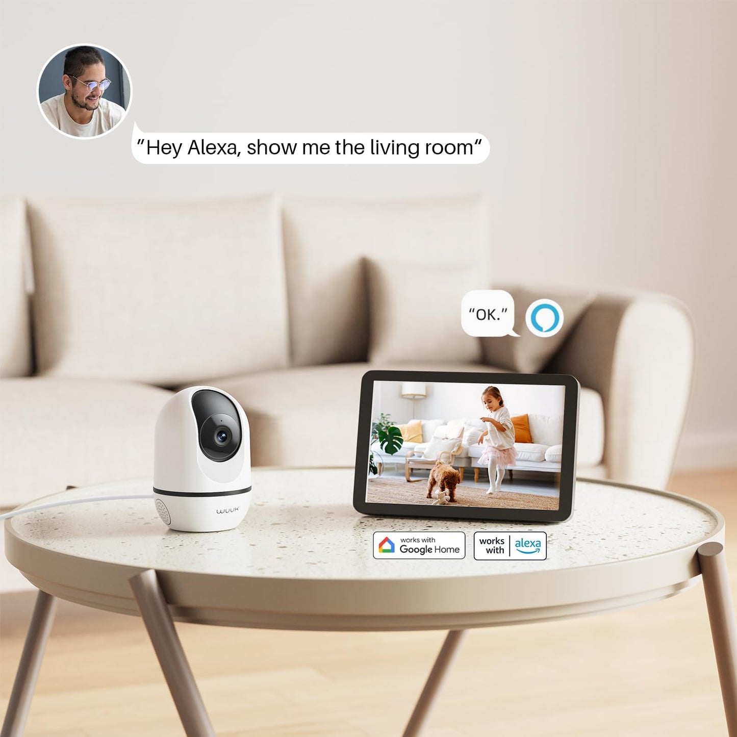 WUUK 4MP Indoor Security Camera, Pan Tilt Cam for Baby Monitor, Wi-Fi Home Security Pet Camera for Dog or Cat, Motion Detection & Tracking, Night