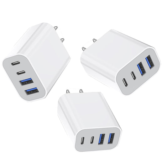 35W Apple iPhone 17 16 Pro Adapter,3Pack 4-Port Quick Charger Block USB C MultiPort PD Plug Adapter+QC Double Type C Adapter Fast Charging for iPhone