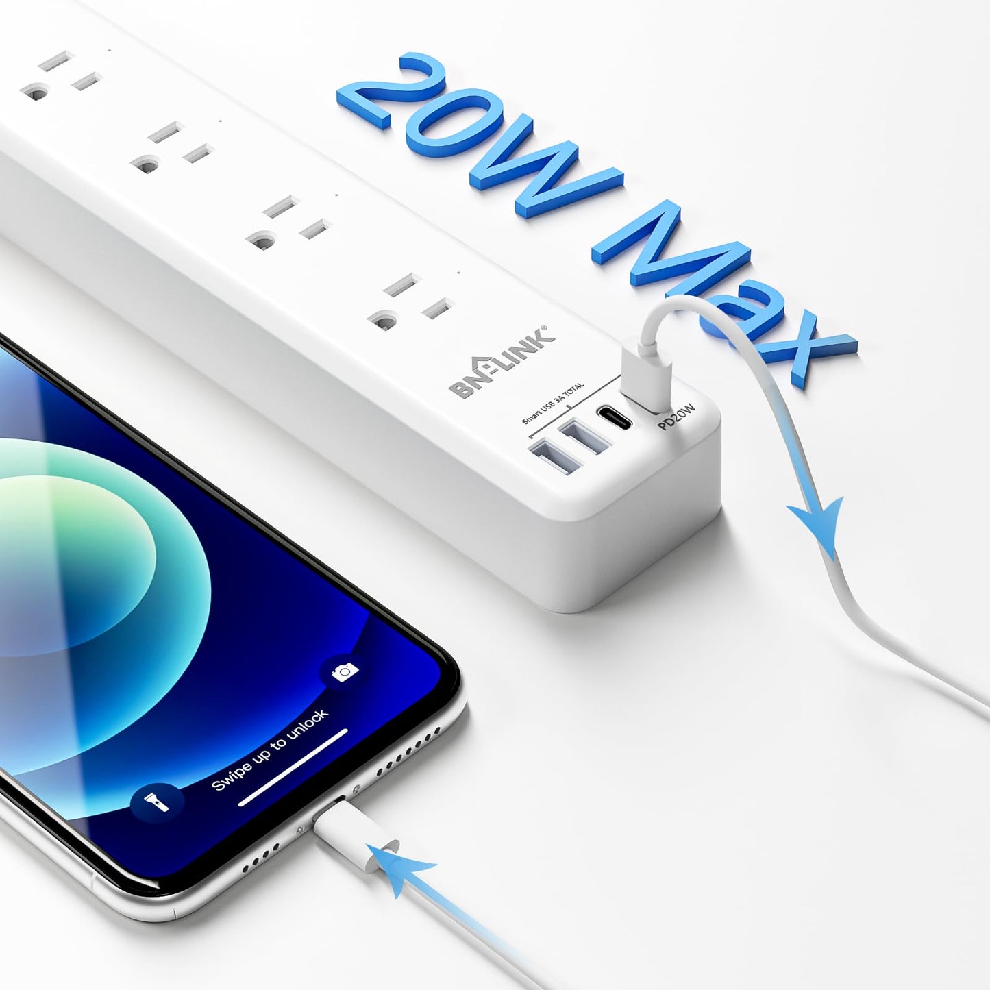 BN LINK Smart Plug Power Strip?Surge Protector with 4 Individually Controlled Smart Outlets, 4 USBs (incl. 20W USB-C), Compatible with Alexa