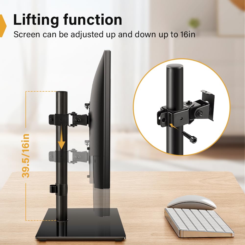 WKWKER Universal TV Stand Table Top fits 13-32inch 360° Swivel Height Adjustable TV Stand with Mount Base with Tempered Glass Base
