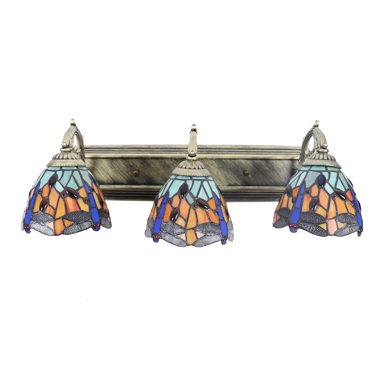 Tiardocge Tiffany Style Wall Mount Lamp, 3-Light Dragonfly Wall Sconce Lamp, Baroque Wall Lamp, Stained Glass Vintage Antique Light for Bedroom Living