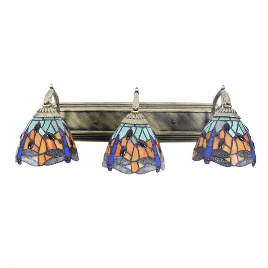 Tiardocge Tiffany Style Wall Mount Lamp, 3-Light Dragonfly Wall Sconce Lamp, Baroque Wall Lamp, Stained Glass Vintage Antique Light for Bedroom Living
