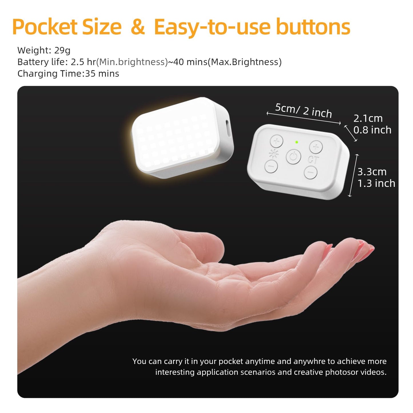 Fotorgear Universal Magnetic Selfie Light for All Smartphones & Gimbals, Slim LED Vlog Fill Light with 3 Color modes, Compatible with iPhone DJI