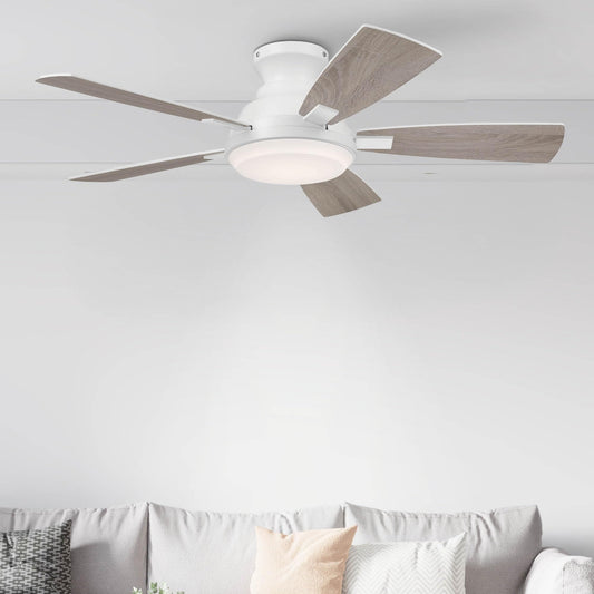 Eleve Comfort Fresh White 44 Inch Low Profile 5 Blade Indoor Ceiling Fan, Ideal for Bedrooms and Living Rooms, Quiet DC Motor, LED Light with Remote