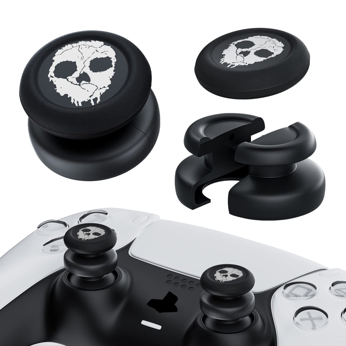 PlayRealm NO FALLING OFF Thumbstick Extender & Silicone Grip Cover 2 Sets for PS5 & PS4 Controller (Ghost White)