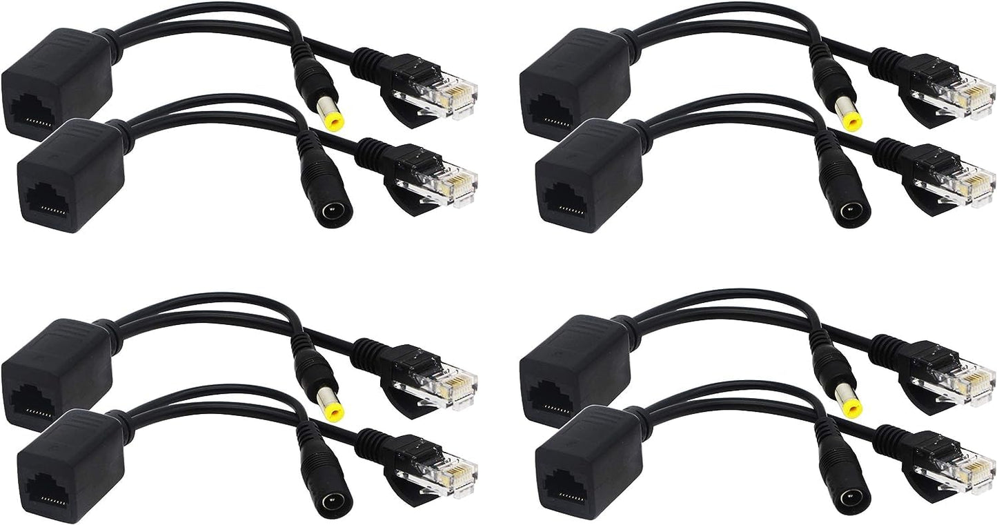 zdyCGTime Passive PoE Injector and PoE Splitter Kit with RJ45 Ethernet and Power via DC 5.5x2.1 mm F/M Adaptor Connector?Black 4 Pairs