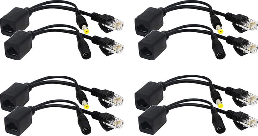 zdyCGTime Passive PoE Injector and PoE Splitter Kit with RJ45 Ethernet and Power via DC 5.5x2.1 mm F/M Adaptor Connector?Black 4 Pairs