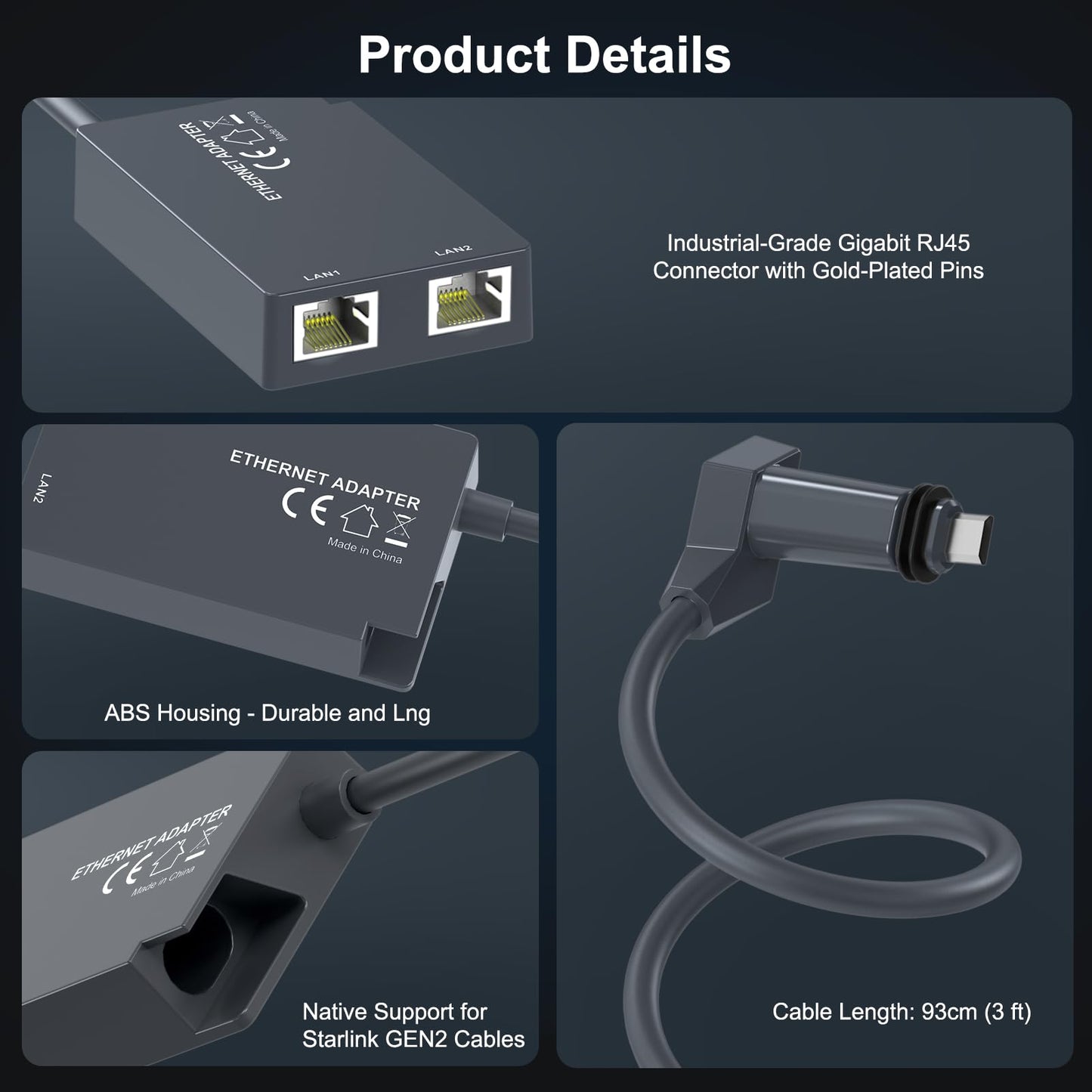 for Starlink Ethernet Adapter for Starlink Gen2 Wired External Network,Dual Ports Starlink Gen2 Ethernet Adapter Up to 1 Gbps High-Speed Ntworking