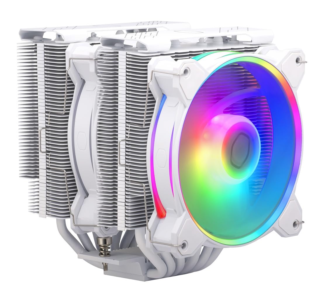 Cooler Master Hyper 622 Halo White Dual Tower CPU Air Cooler, 120 Halo² PWM Fan, Dual Loop ARGB, 6 Copper Heat Pipes, Nickel-Plated, 154mm Tall, AMD